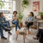 pessoas debatendo em atendimento psicológico