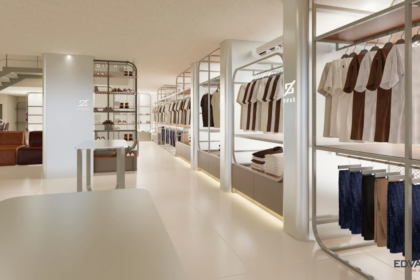 interior da loja Zest + Bland no setor de moda masculina